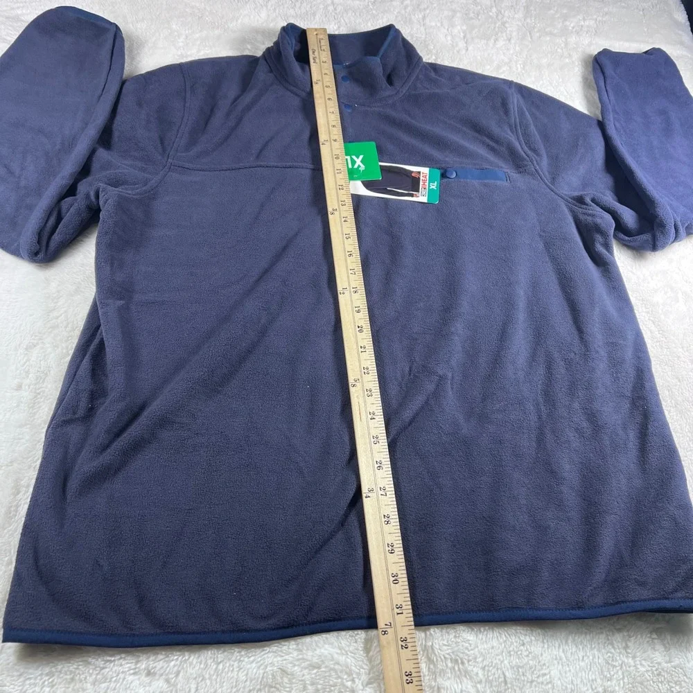 32 Degrees Heat Mens Pullover Fleece Shirt Navy Blue Size XL Snap Neck NWT